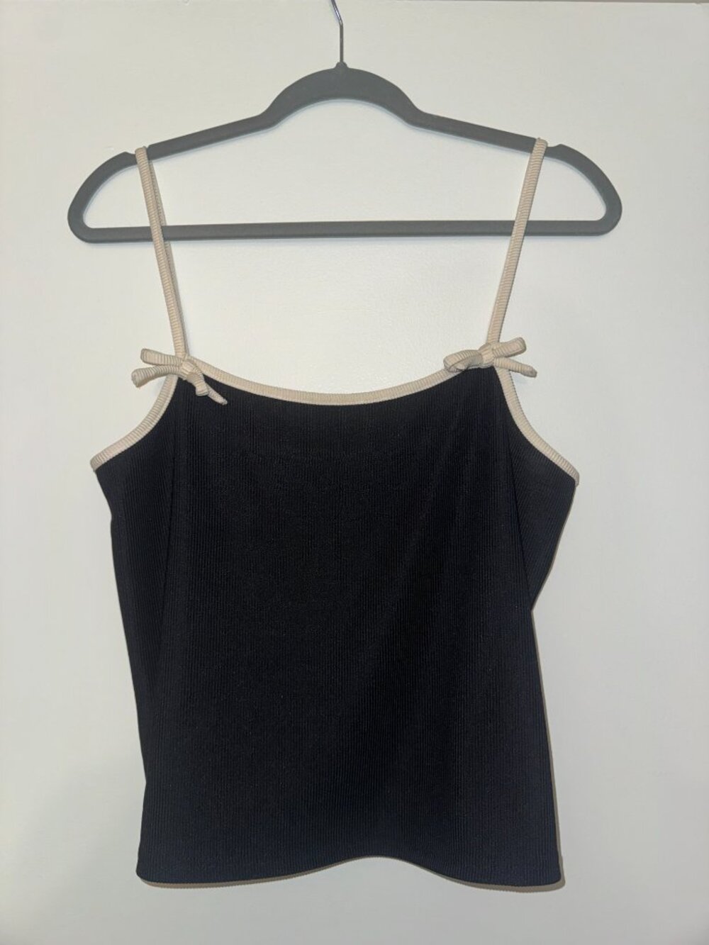 Anthropologie Black Tassel Ribbed Bow Cami - Picture 5 of 5